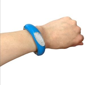 Blue Acrylic and Metal Bangle with Rhinestone Accent